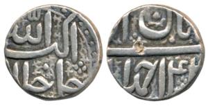 Akbar, Silver ½ Rupee, 5.62g, Ahmedabad Mint, Ilahi type, Month Aban, Year 4X, (KM 66.1). 