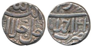 Akbar, Silver ½ Rupee, 5.66g, Ahmedabad Mint, Ilahi type, Month Azar, Year 4X, (KM 66.1). 