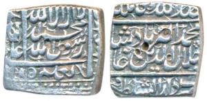 Akbar, Silver Square Rupees, 11.38g, Dar us-Sultanat Fathpur Mint, AH 985, Kalima type, th