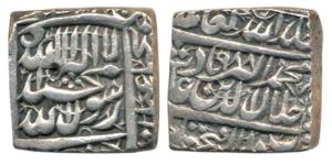 Akbar, Silver Square Rupee, 11.38g, Dar us-Sultanate Fathpur Mint, AH 988, Kalima type, (K