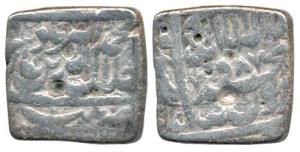 Akbar, Silver Square Rupee, 10.32g, Patna Mint, AH 987, Kalima type, (KM 82.6). Fine+, Ver