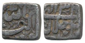 Akbar, Silver Square ½ Rupee, 5.61g, Mint less and Month less, Ilahi type, Year 3X, (KM 63