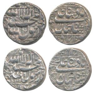 Shah Jahan, Silver Rupee (2), Multan Mint, AH 1045/8 and 1047/11, legend within square are