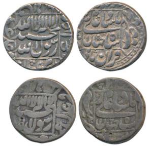 Shah Jahan, Silver Rupee (2), 11.44g and 11.13g, Patna Mint, RY 15 and 16, legend within s