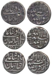 Shah Jahan, Silver ½ Rupee (3), Surat Mint (mint name off flan), RY 19, 25 and the third d