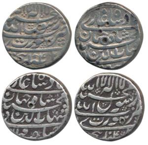 Shah Jahan, Silver Rupee (2), 11.37g, 11.23g, Surat Mint, AH 1040 and 1042, legend in four