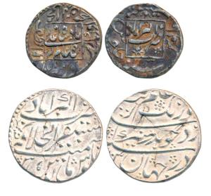 Aurangzeb, Silver Rupee (2), Mustaqir al-Khilafat Akbarabad Mint, both different, AH 1071/