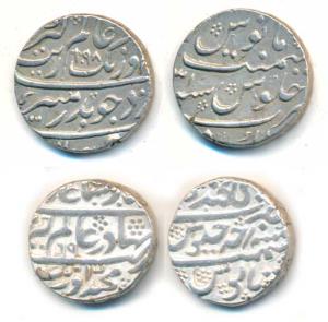 Aurangzeb, Silver Rupee (2), Golkonda Mint, both different, AH 1069/Ahd, complete mint nam