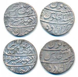 Aurangzeb, Silver Rupee (2), Itawa Mint, AH AH 1101/34 and 1102/34 (KM 300.39). Broad flan