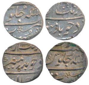 Aurangzeb, Silver ½ Rupee (2), Surat Mint, AH 1107/39 and AH 1109/4X (KM 294.6). About Ext