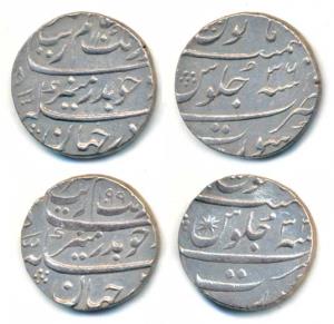 Aurangzeb, Silver Rupee (2), Surat Mint, AH 1099/32 and 1104/36 (KM 300.86). Nice mint lus
