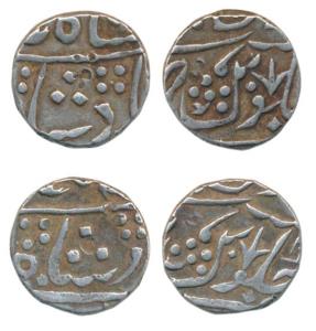 Jafarabad urf Chandor Mint, Silver Rupee (2), in the name of Shah Alam II, usual floral sp
