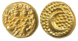 Haider Ali (AH 1174-1197, 1761-1782 AD), Gold Pagoda, 3.41g, Shiva and Parvati seated on o