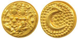 Haider Ali, Gold Pagoda, 3.44g, Shiva and Parvati seated on obv., Persian letter ’He’ in g