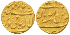 Muhammadabad Benares, Gold Mohur, 10.90g, in the name of Shah Alam II, AH 1174/Ahd. Extrem