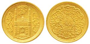 Mir Mahbub Ali Khan (AH 1285-1329, 1869-1911 AD), Gold ¼ Asharfi, 2.8g, AH 1329/44, Mim in