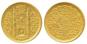 Mir Mahbub Ali Khan, Gold Asharfi, 11.21g, type II, Mim in doorway of Charminar on obv., A