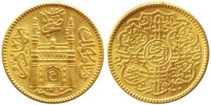 Mir Usman Ali Khan, Gold Ashrafi, 11.22g, Farkhanda Bunyad Hyderabad Mint, full Ain in doo