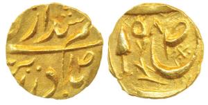 Bhupinder Singh (1900-1937 AD), Gold 1/6 Mohur, 1.86g, in the name of Ahmad Shah Durrani, 