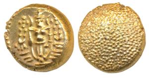 Negapatnam, Gold Pagoda, 3.4g, Lazy J with Lord Vishnu standing, facing front on obv., gra