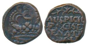 Copper ½ Pice, 4.5g, obv. a large crown with traces of BO(MB) written below, rev. traces o