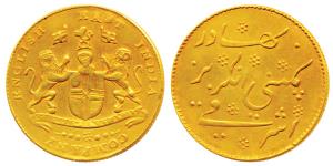 Gold Mohur (Ashrafi), 11.38g, 1819, coat of arms of the East India Company on obv.,Persian