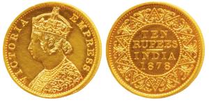 Victoria Empress, Gold Rupees 10, 1878, Calcutta Mint, (Prid 34; SW 6.20). Proof Restrike,