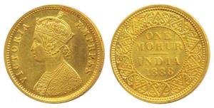 Victoria, Gold Mohur, 1888, V in Jabot, Bombay Mint (SW 6.15). Extremely Fine, Rare.