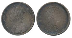 Victoria Queen, Silver Rupee, Error, Brockage, nice deep and complete lakhi impression on 
