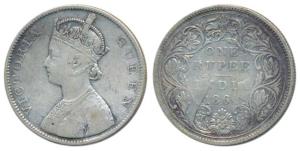 Victoria Queen, Silver Rupee, 1862, a sharp and slightly deep ghost impression on rev. Ver