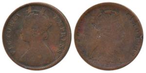 Victoria Empress, Copper ¼ Anna, Error, Brockage, nice deep and complete lakhi impression 
