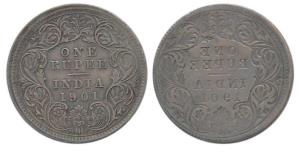 Victoria Empress, Silver Rupee, 1901, Error, Brockage, nice deep and complete lakhi impres