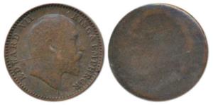 Edward VII, Copper 1/12 Anna, Error, Brockage, faint lakhi impression on rev. Extremely Fi