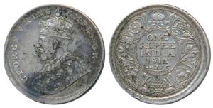 George V, Silver Rupee, 1918, nearly complete milling is missing, the serrations on the mi