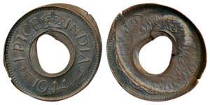 Copper Pice, 1944, Error, the centre hole smaller and uneven, the flan is slightly concave