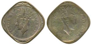 George VI, Nickel-Brass 2 Annas, Error, obv. brockage, nice deep and complete lakhi impres