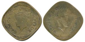 George VI, Nickel-Brass 2 Annas, Error, obv. brockage, nice deep and complete lakhi impres