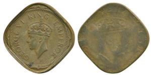 George VI, Nickel-Brass 2 Annas, Error, obv. brockage, nice and nearly complete lakhi impr