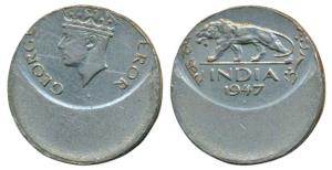 George VI, Cupro-Nickel Rupee, Error, 40% off-center on obv. and rev., hence the titles of