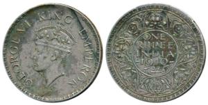 George VI, Half Silver Rupee, 1940, Error, some portion without milling and some portion w