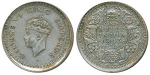 George VI, Half Silver Rupee, 1943, Error, very slight off-center on obv. and rev., at one