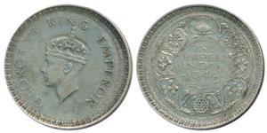 George VI, Half Silver Rupee, 1944, Error, double struck on obv. and rev., the second stri