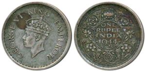 George VI, Half Silver Rupee, 1944, Bombay Mint, straight milling, no horizontal security 