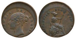 Great Britain, Victoria, Copper ½ Penny, 9.35g, Error, off centre, (KM 739). Very Fine+.
