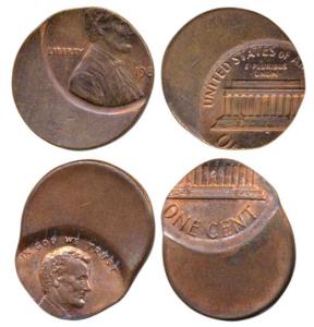 United States of America, Lincoln, Copper Cent (2), Error, 60% and 40% off-centre, due to 