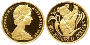 Australia, Gold $200, 10g, Koala series, 1980, (KM 71). Brilliant Uncirculated, within ori