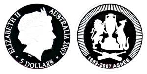 Australia, 125 years of the Ashes series between England and Australia, Silver $5, 36.3g, 