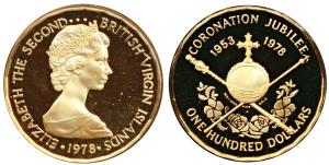 British Virgin Islands, Elizabeth II, Gold 100 Dollars, 7.1g, 1978, Coronation Silver Jubi