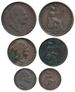 Great Britain, William IV, Copper Penny and ½ Penny and Farthing, Britannia seated on rev.