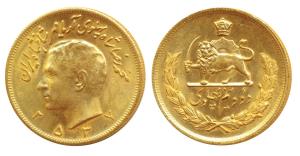 Iran, Pahlavi Dynasty, Muhammad Reza Shah, Gold 2½ Pahlavi, 20.3g, rev. lion brandishing s